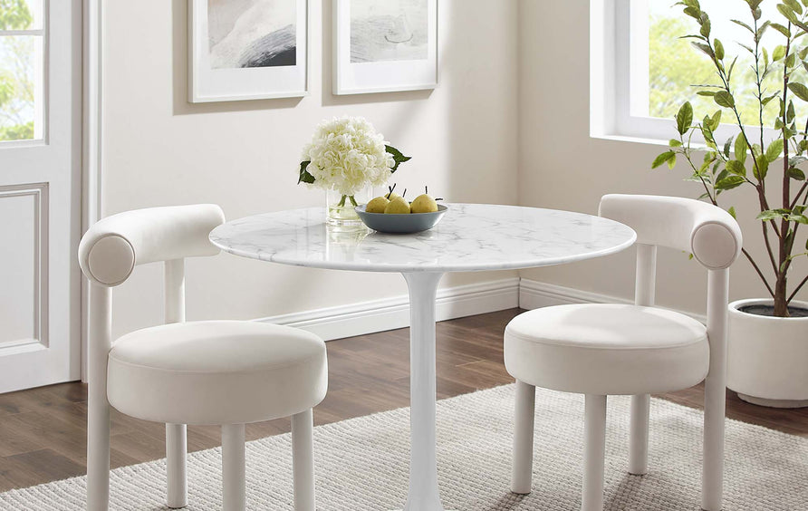 Lumen 40" Round Faux Marble Dining Table in White