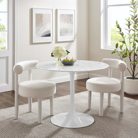 Lippa 40" Round Faux Marble Dining Table in White