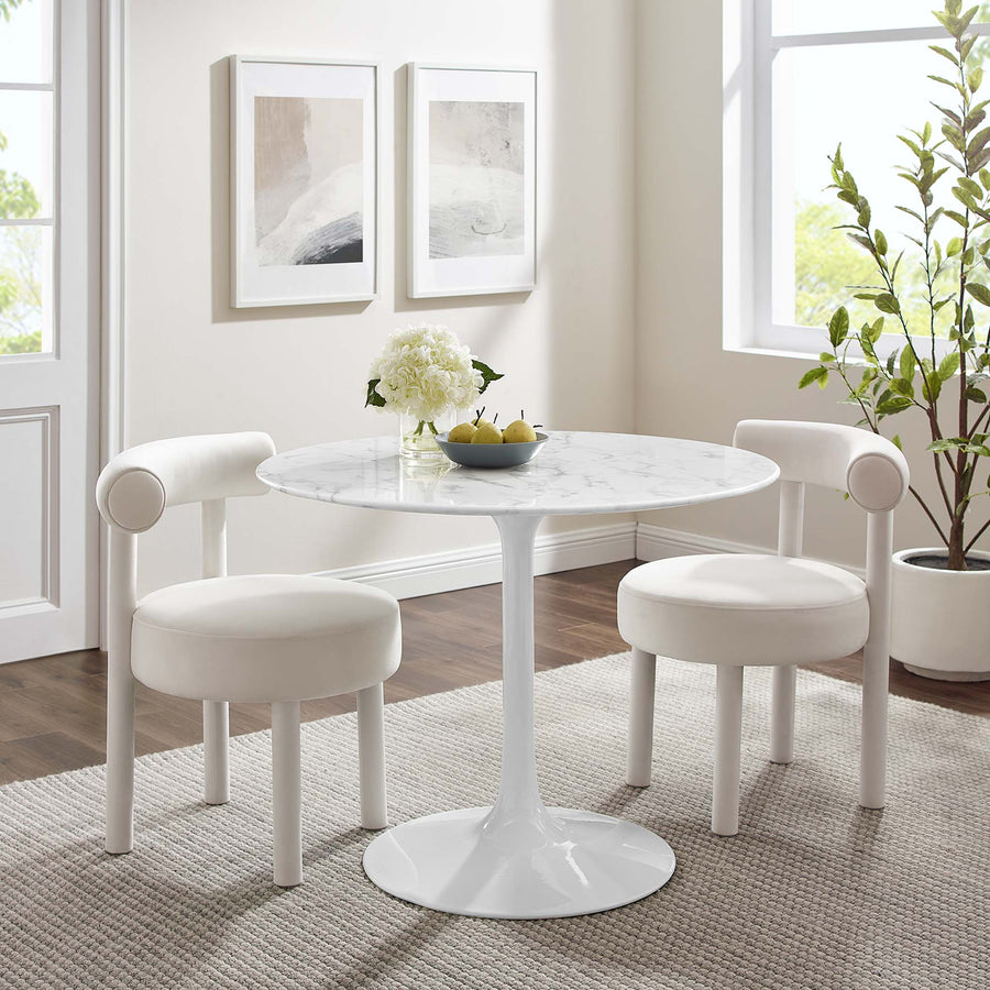 Lumen 40" Round Faux Marble Dining Table in White