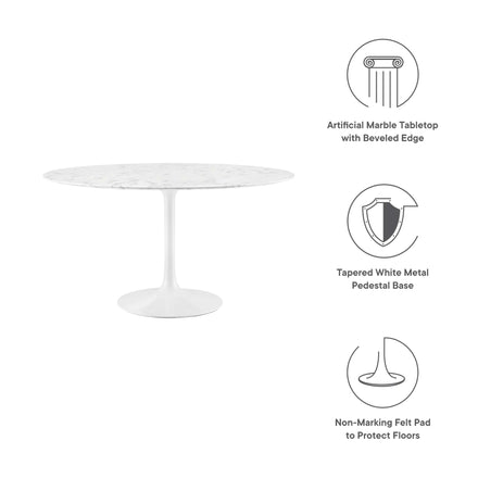 Lippa 48" Round Faux Marble Dining Table in White