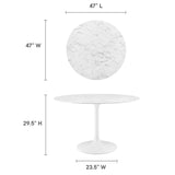 Lumen 48" Round Faux Marble Dining Table in White