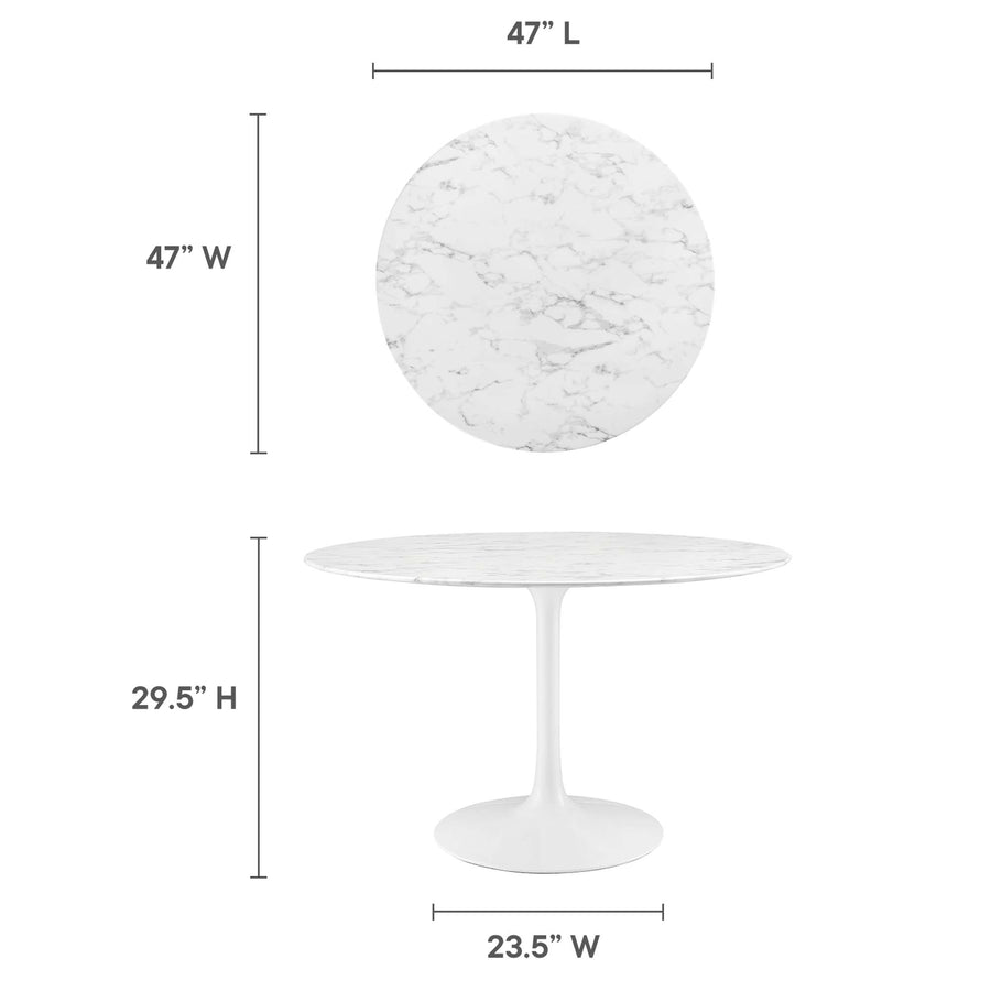 Lumen 48" Round Faux Marble Dining Table in White
