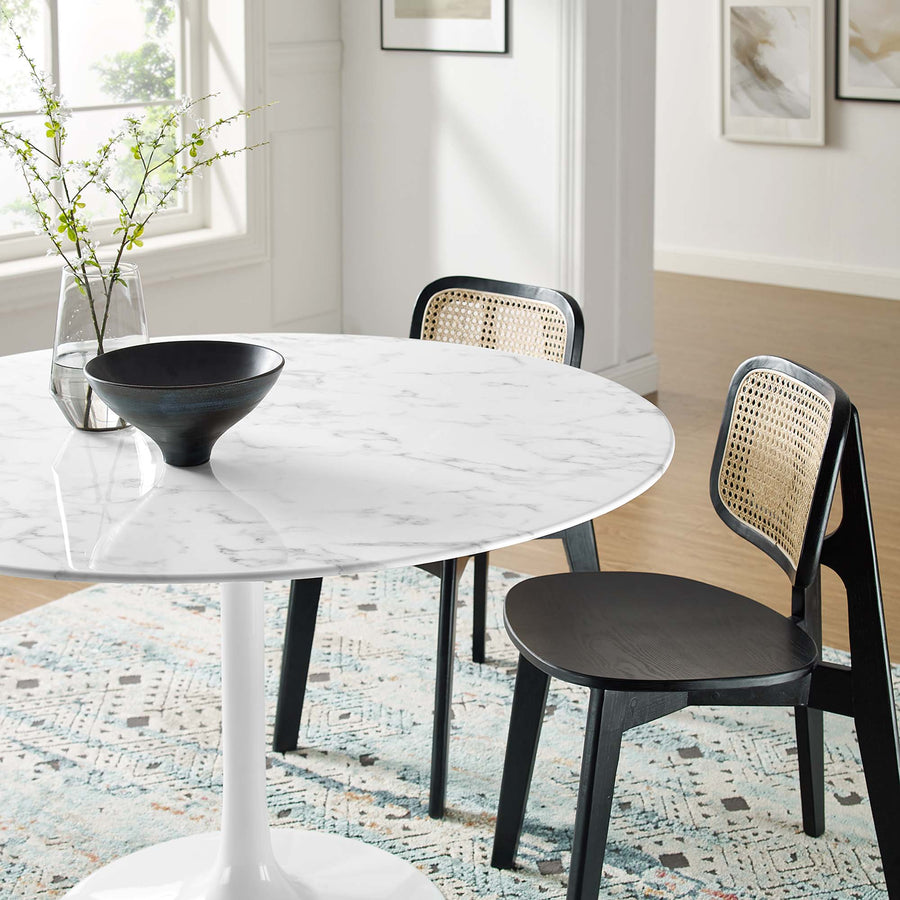 Lumen 48" Round Faux Marble Dining Table in White