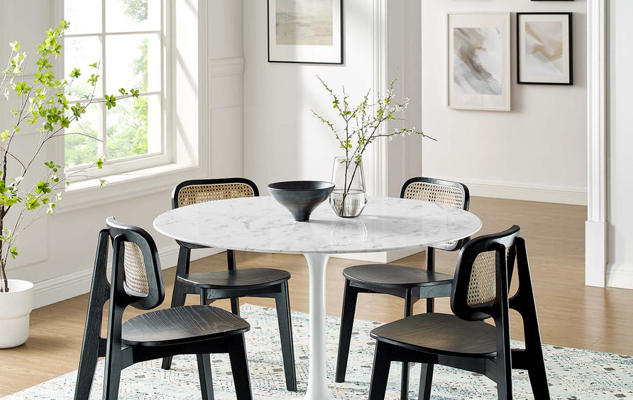 Lumen 48" Round Faux Marble Dining Table in White