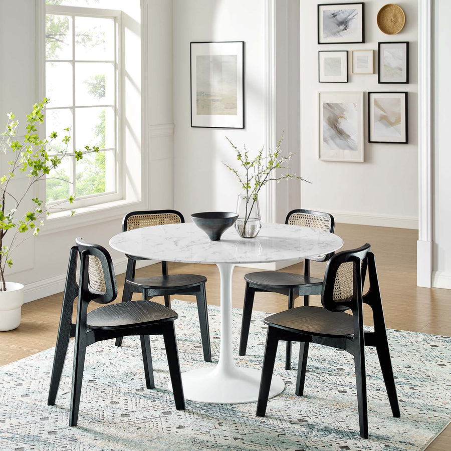 Lumen 48" Round Faux Marble Dining Table in White