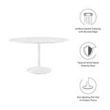 Lumen 54" Round Faux Marble Dining Table in White
