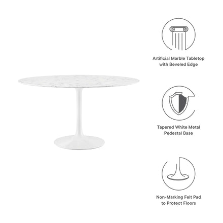 Lippa 54" Round Faux Marble Dining Table in White