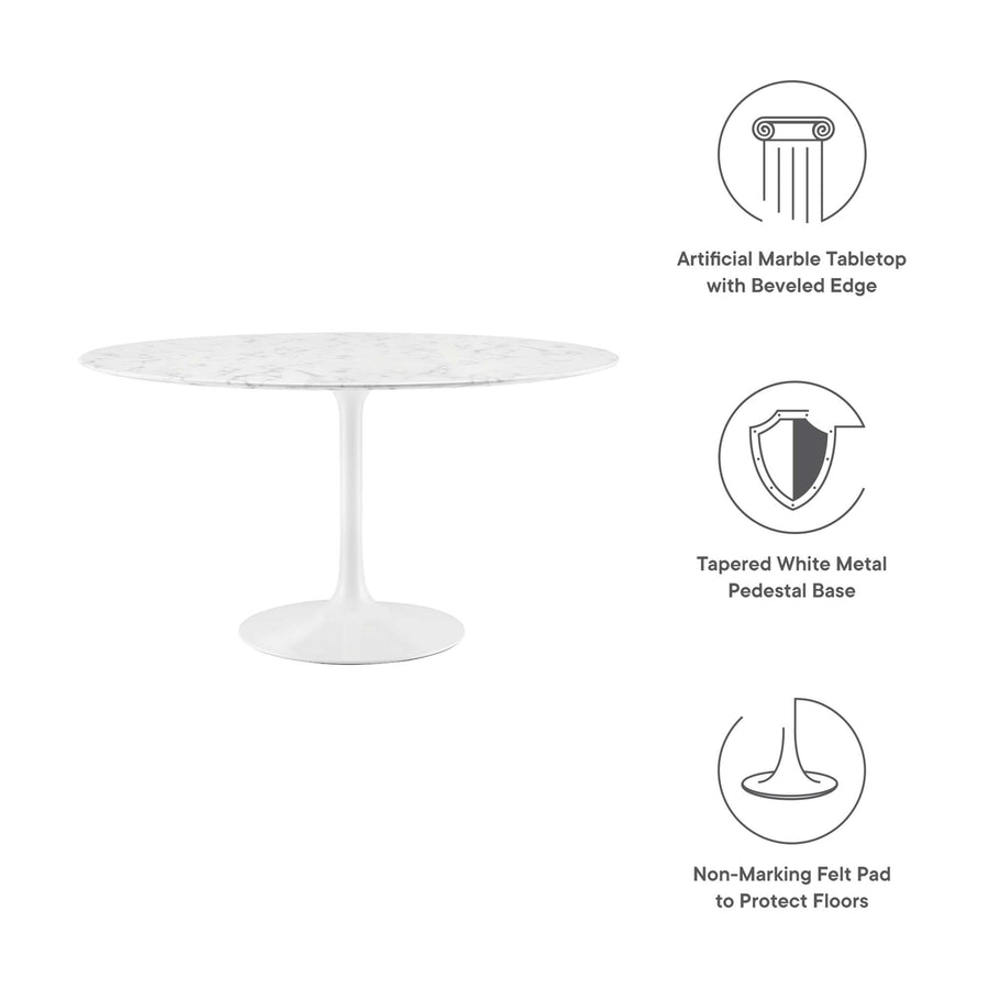 Lumen 54" Round Faux Marble Dining Table in White