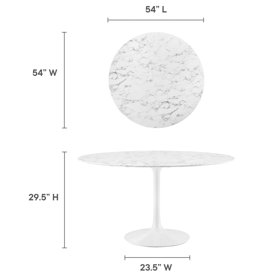 Lumen 54" Round Faux Marble Dining Table in White