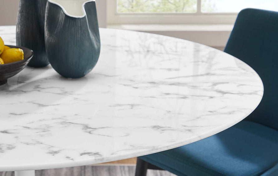 Lumen 54" Round Faux Marble Dining Table in White