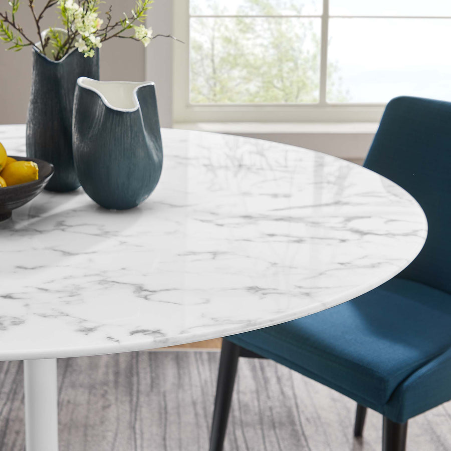 Lumen 54" Round Faux Marble Dining Table in White
