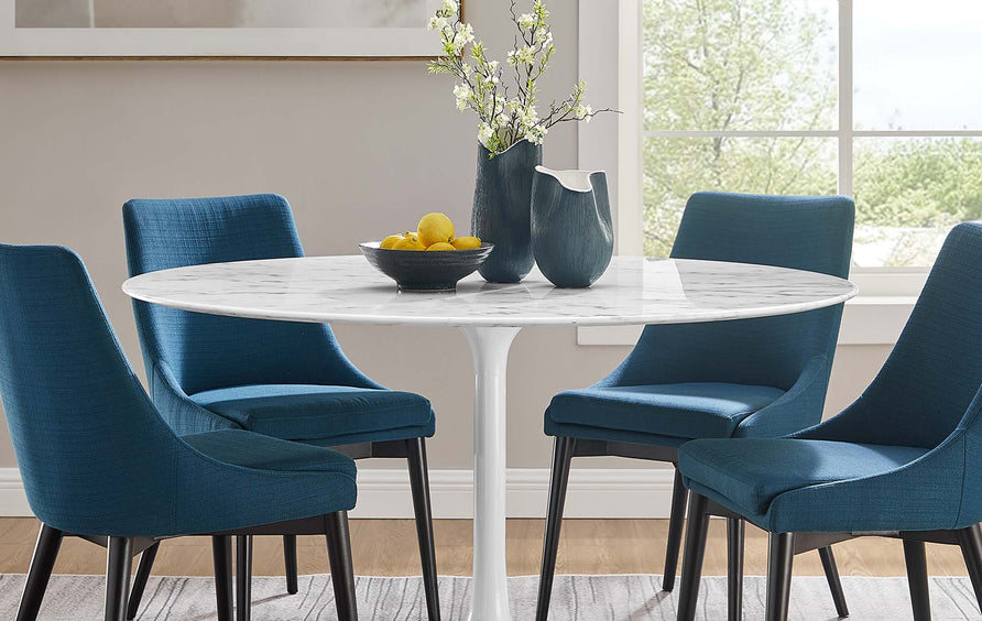 Lumen 54" Round Faux Marble Dining Table in White