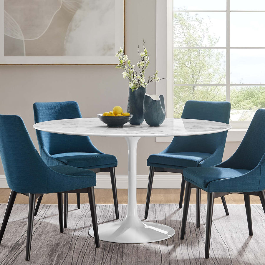 Lumen 54" Round Faux Marble Dining Table in White