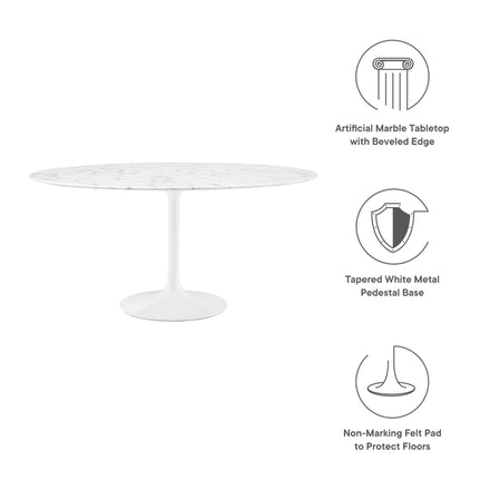 Lippa 60" Round Faux Marble Dining Table in White