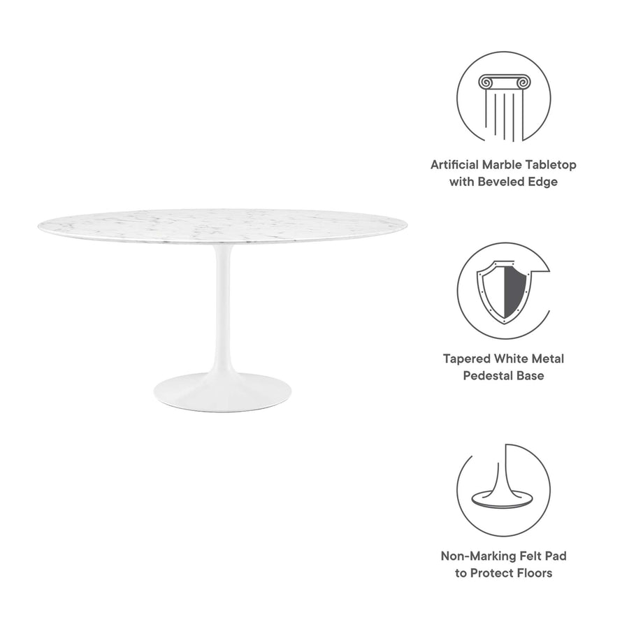 Lumen 60" Round Faux Marble Dining Table in White