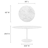 Lumen 60" Round Faux Marble Dining Table in White