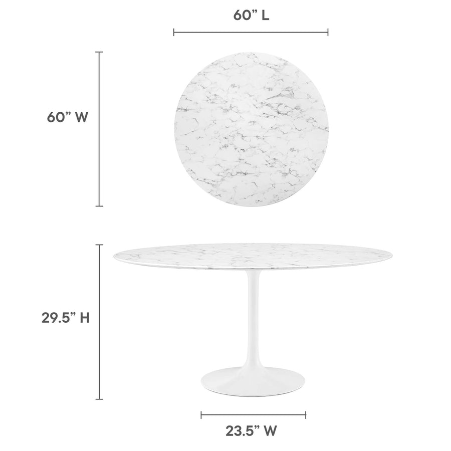 Lumen 60" Round Faux Marble Dining Table in White