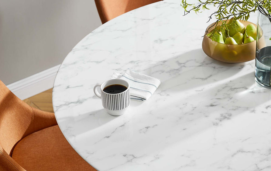 Lumen 60" Round Faux Marble Dining Table in White