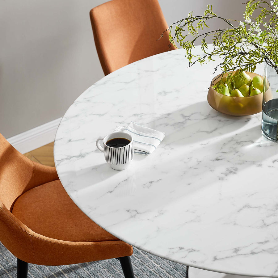 Lumen 60" Round Faux Marble Dining Table in White