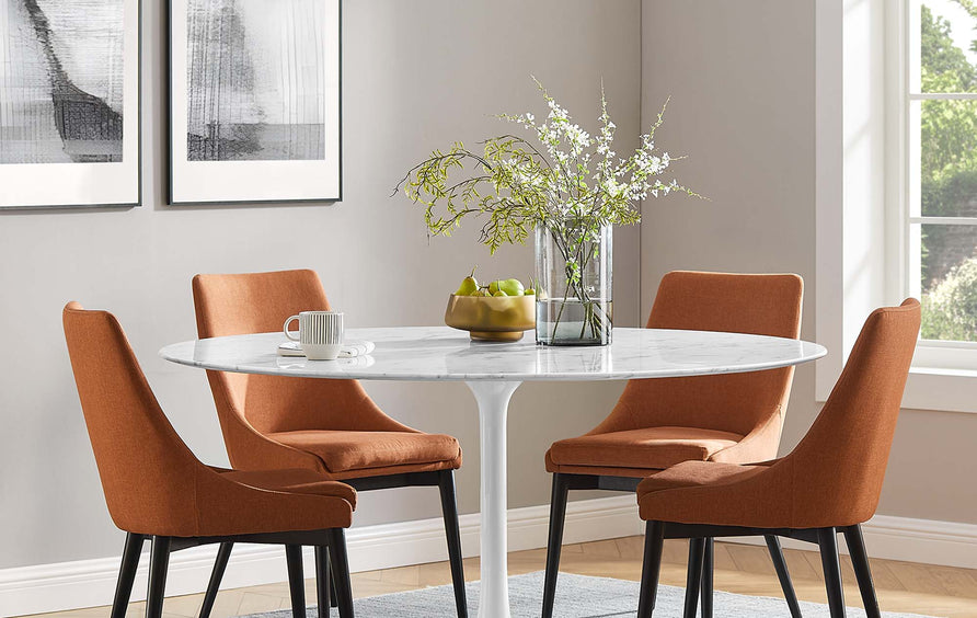 Lumen 60" Round Faux Marble Dining Table in White
