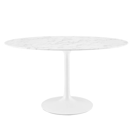 Lippa 54" Oval Faux Marble Dining Table in White