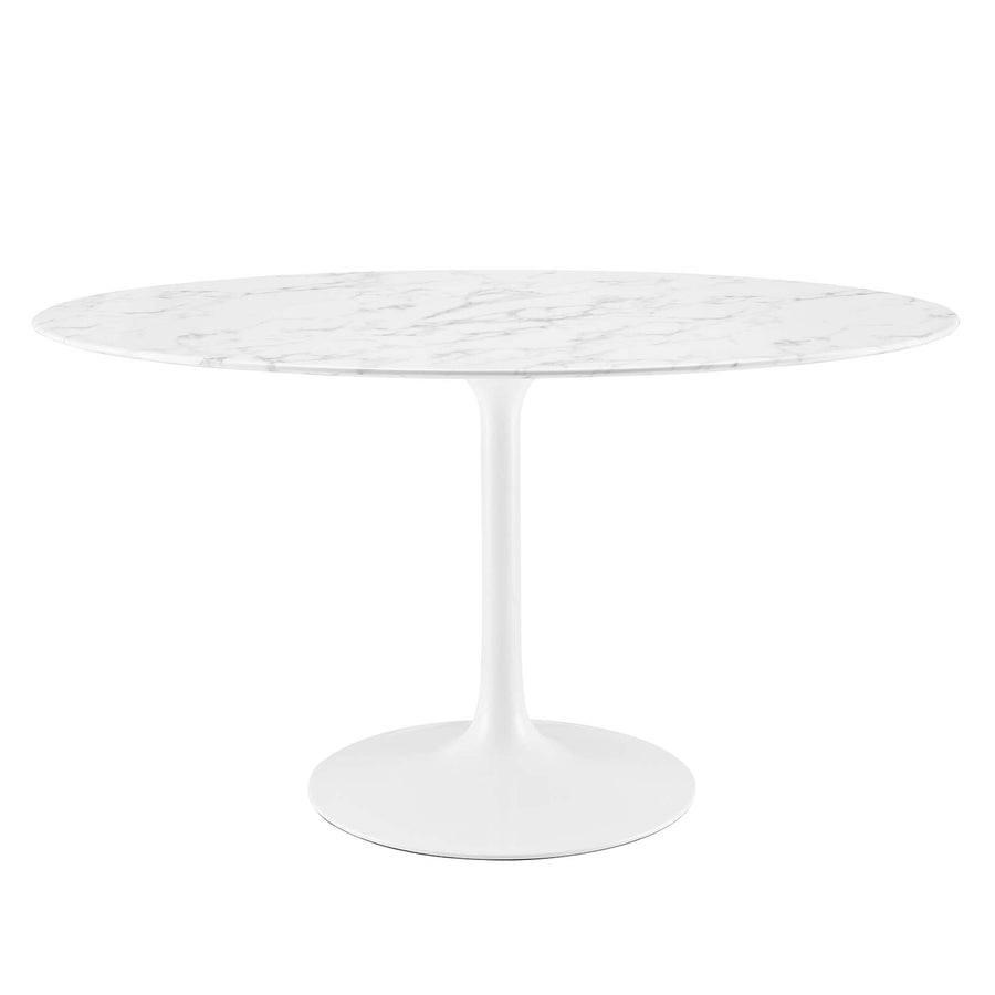 Lumen 54" Oval Faux Marble Dining Table in White