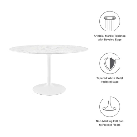 Lippa 54" Oval Faux Marble Dining Table in White