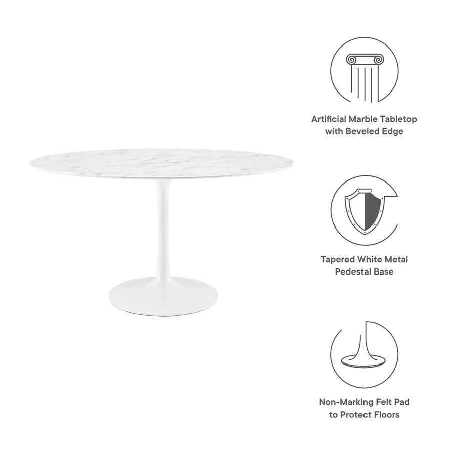 Lumen 54" Oval Faux Marble Dining Table in White