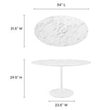 Lumen 54" Oval Faux Marble Dining Table in White