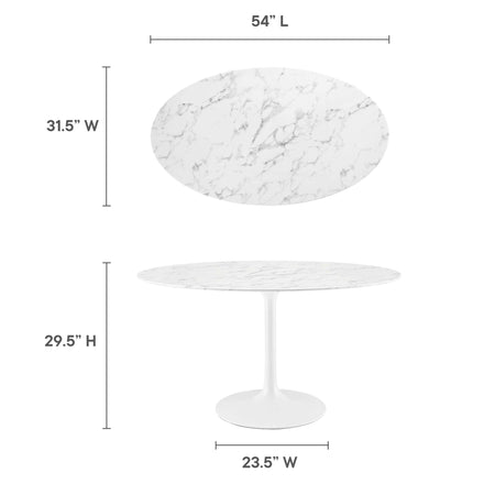 Lippa 54" Oval Faux Marble Dining Table in White