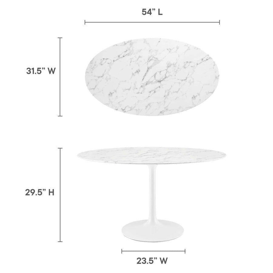 Lumen 54" Oval Faux Marble Dining Table in White