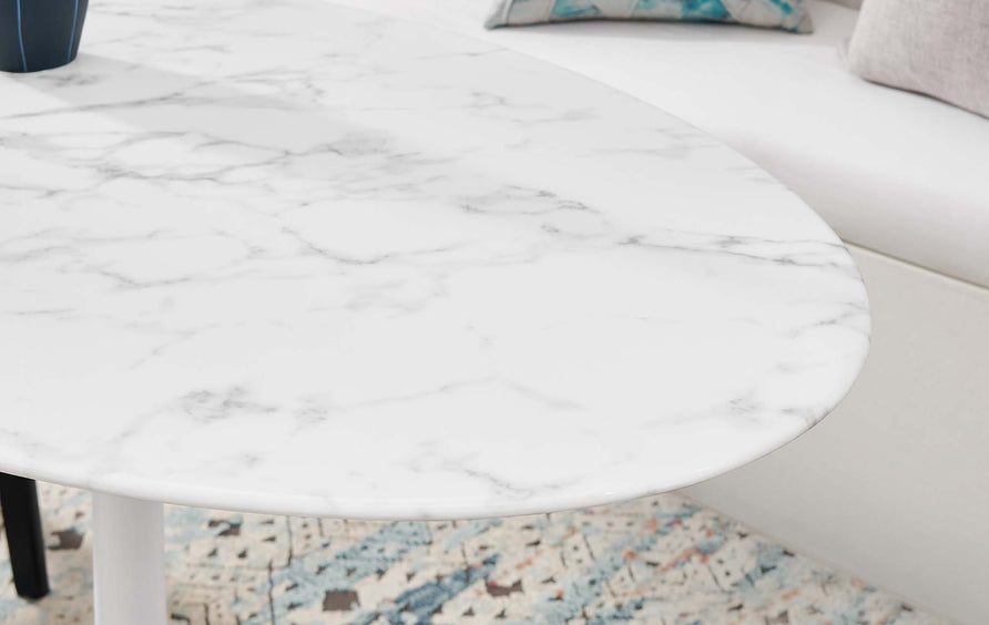 Lumen 54" Oval Faux Marble Dining Table in White