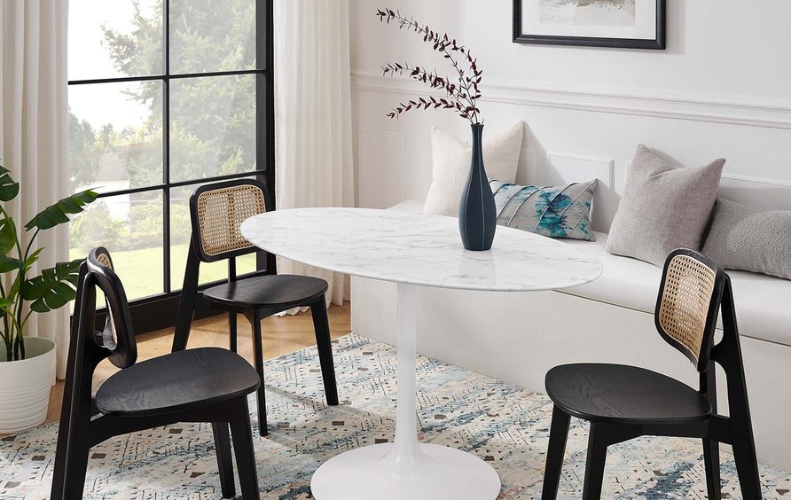 Lumen 54" Oval Faux Marble Dining Table in White