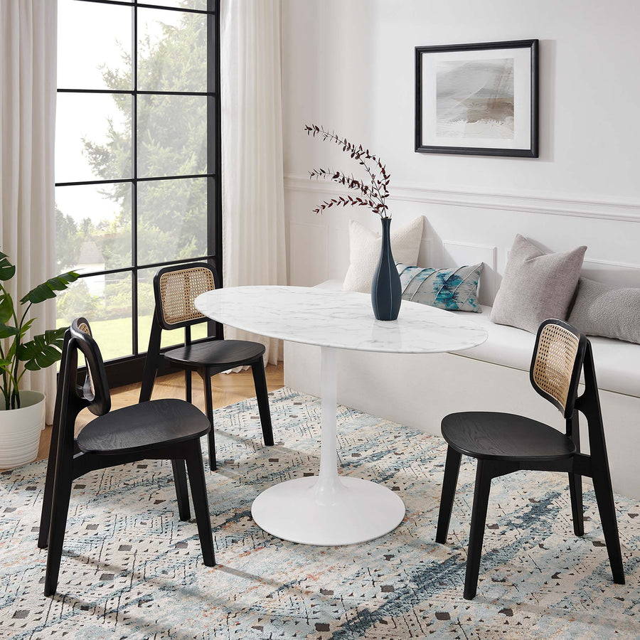 Lumen 54" Oval Faux Marble Dining Table in White