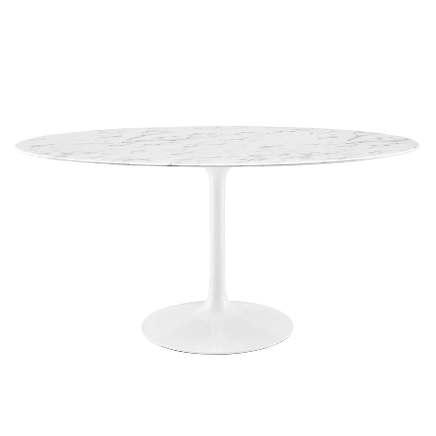Lumen 60" Oval Faux Marble Dining Table in White
