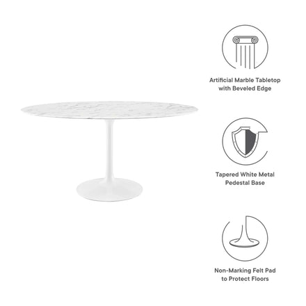 Lippa 60" Oval Faux Marble Dining Table in White