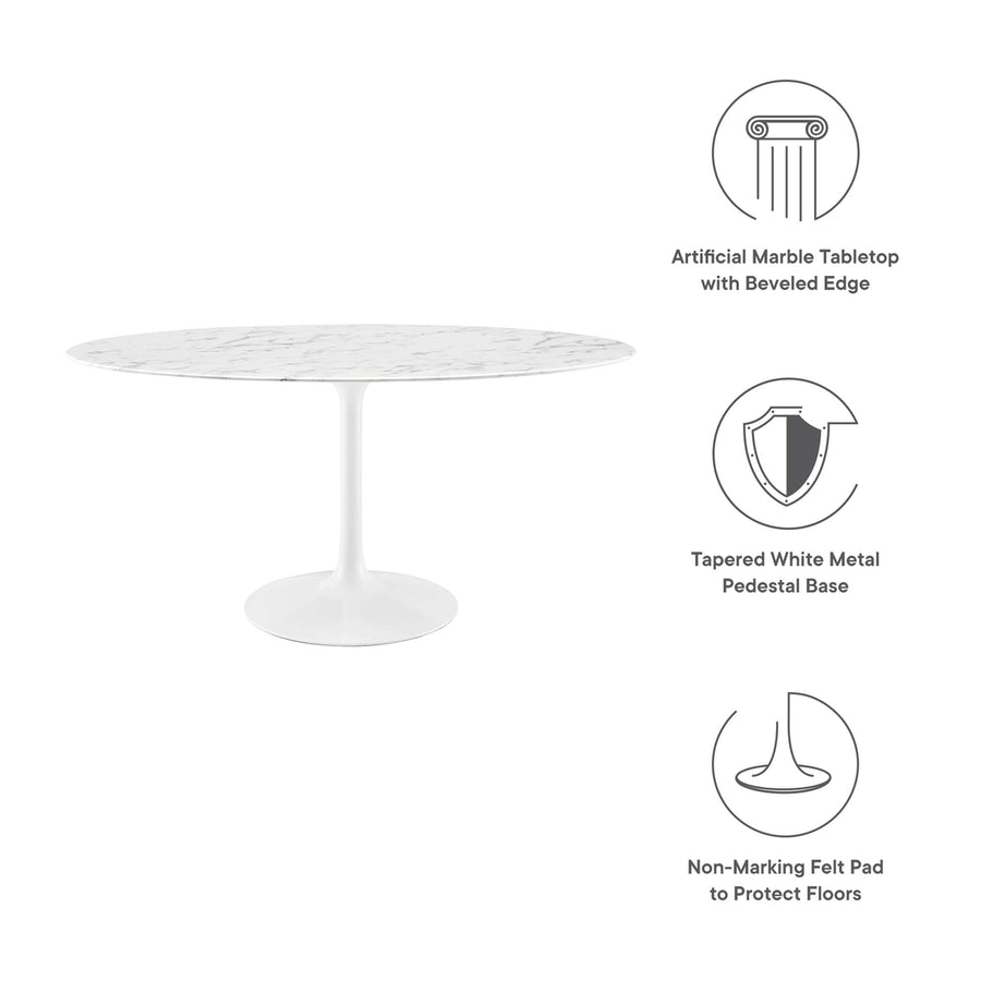 Lumen 60" Oval Faux Marble Dining Table in White