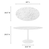 Lumen 60" Oval Faux Marble Dining Table in White