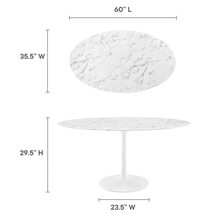 Lippa 60" Oval Faux Marble Dining Table in White