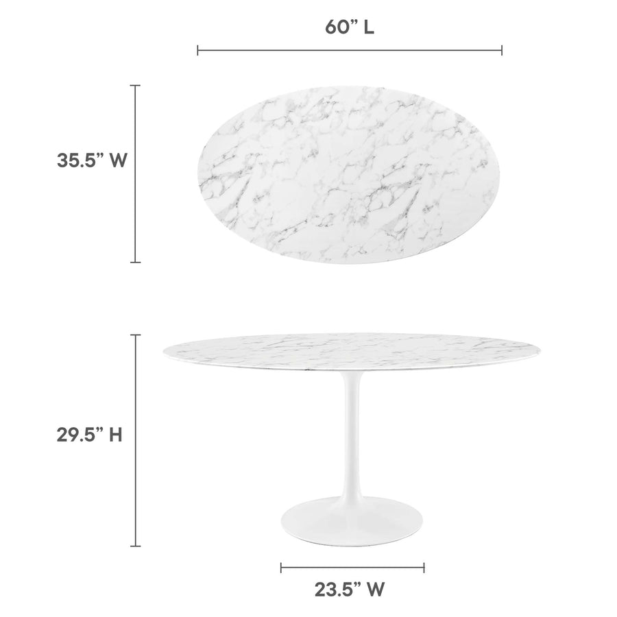Lumen 60" Oval Faux Marble Dining Table in White