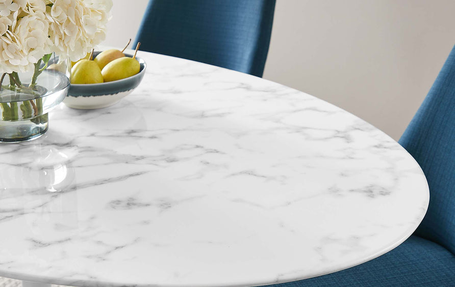 Lumen 60" Oval Faux Marble Dining Table in White