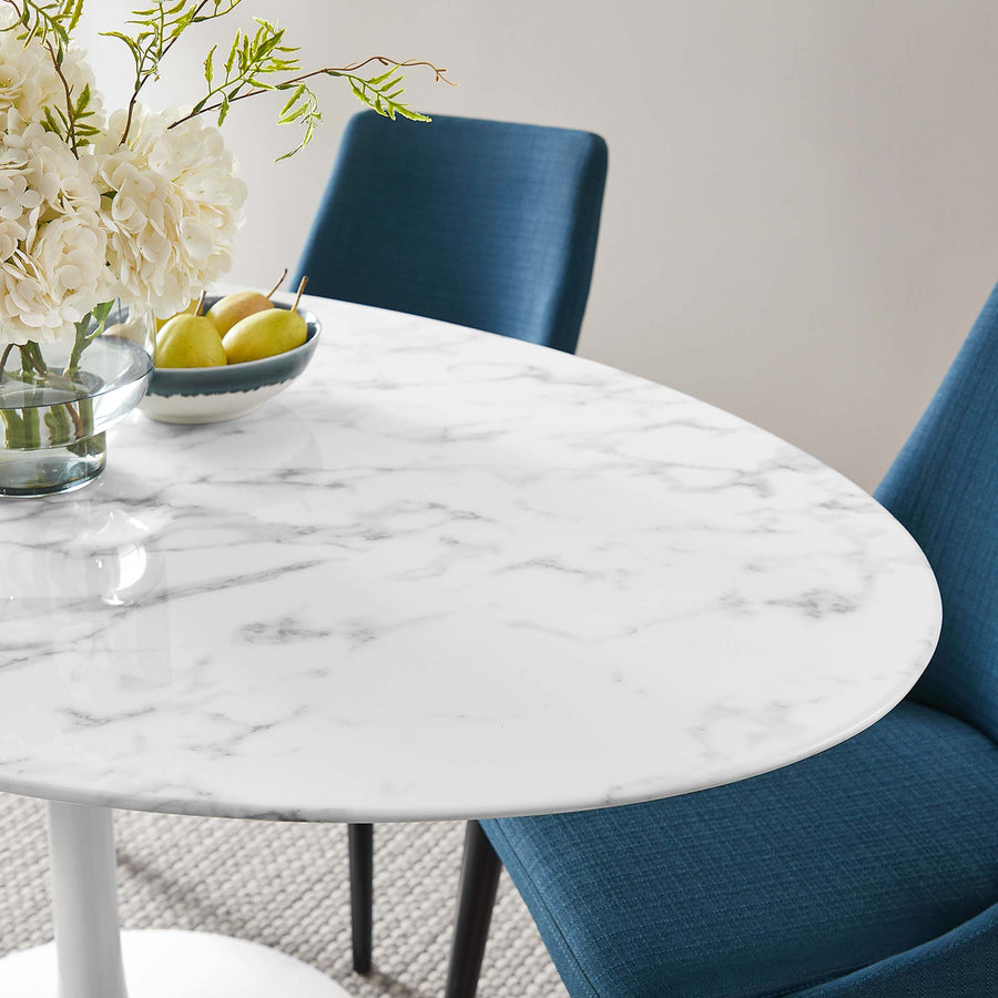 Lumen 60" Oval Faux Marble Dining Table in White