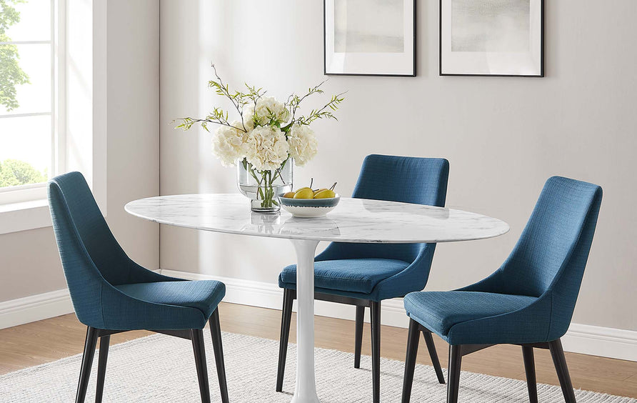 Lumen 60" Oval Faux Marble Dining Table in White