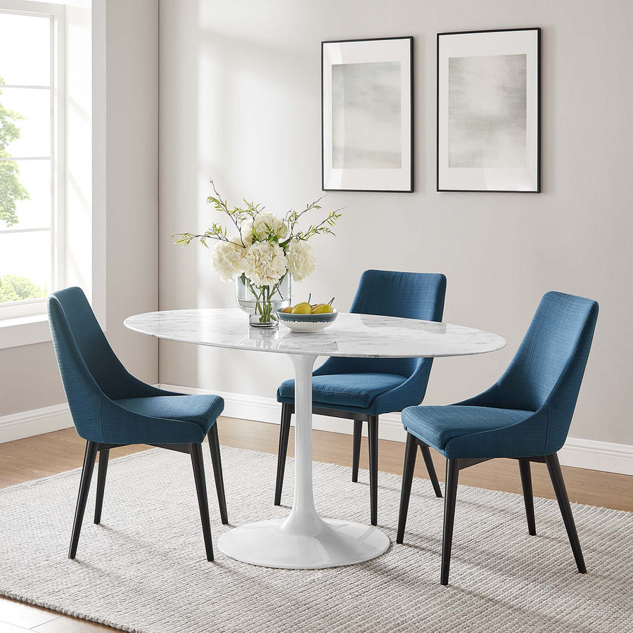 Lumen 60" Oval Faux Marble Dining Table in White