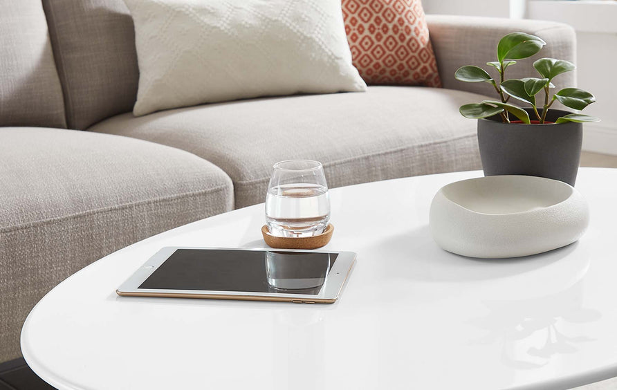 Lumen 42" Oval Wood Coffee Table in White