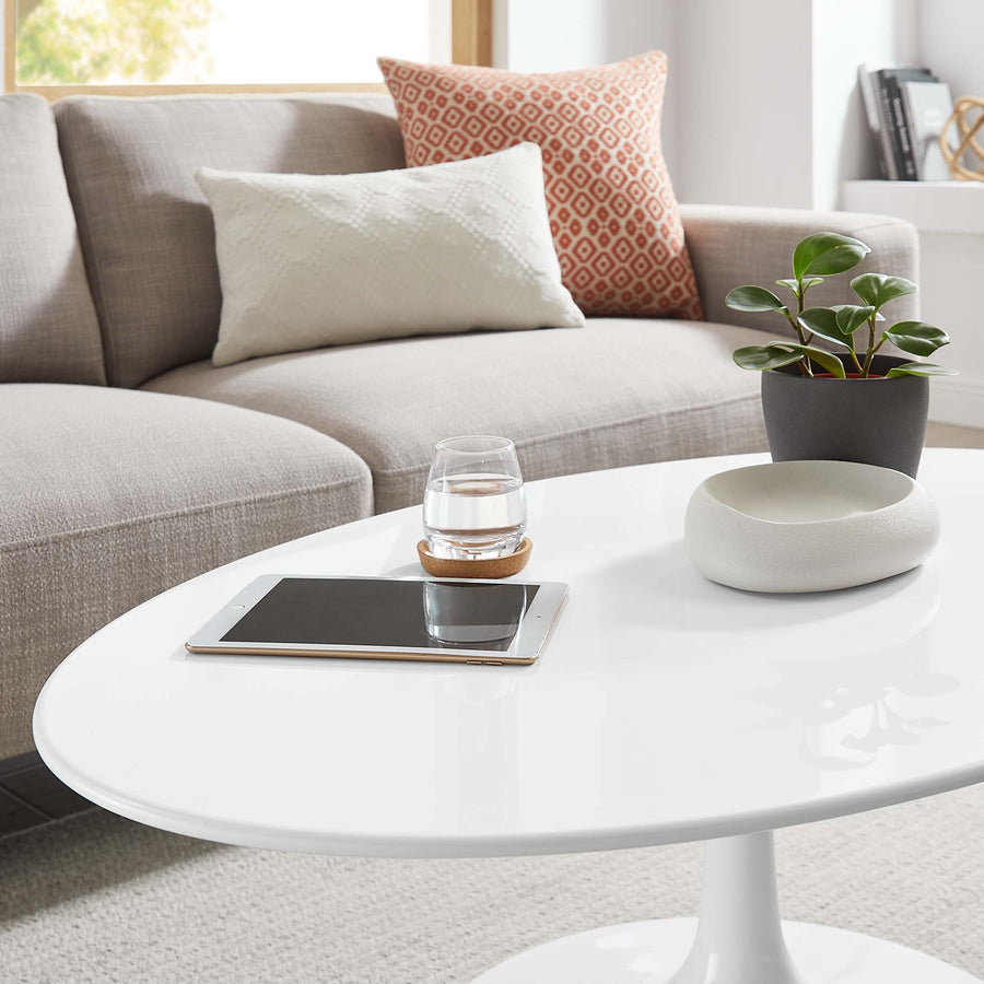 Lumen 42" Oval Wood Coffee Table in White