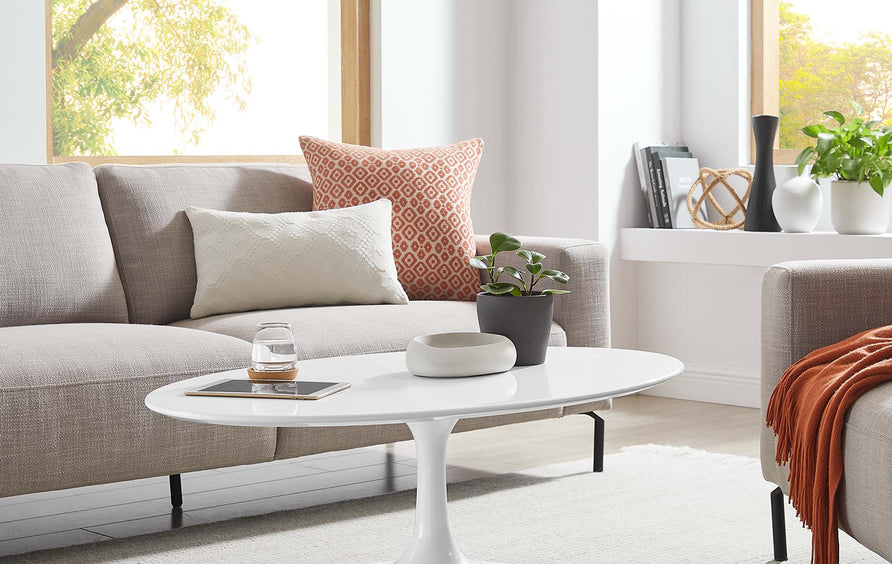 Lumen 42" Oval Wood Coffee Table in White