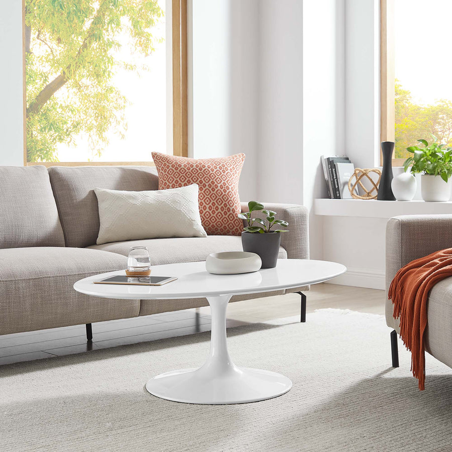Lumen 42" Oval Wood Coffee Table in White