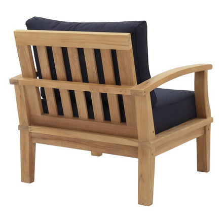 Marina Outdoor Patio Teak Armchair in Natural Navy
