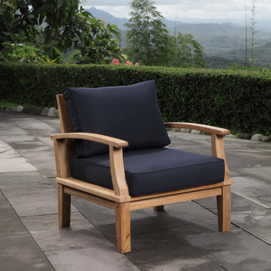 Cove Outdoor Patio Teak Armchair in Natural Navy